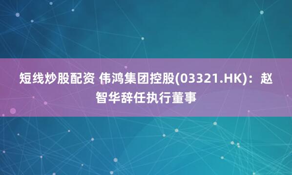 短线炒股配资 伟鸿集团控股(03321.HK)：赵智华辞任执行董事