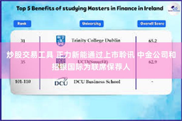 炒股交易工具 正力新能通过上市聆讯 中金公司和招银国际为联席保荐人