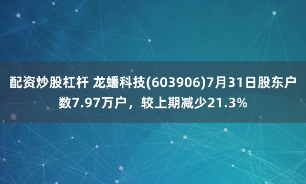 配资炒股杠杆 龙蟠科技(603906)7月31日股东户数7.97万户，较上期减少21.3%